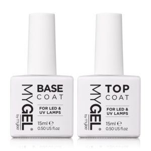 Mylee Base And Top Coat Duo LED/UV Gel Nail Polish 2x15ml – Long Lasting At Home Manicure/Pedicure, High Gloss And Chip Free Wear Nail Varnish